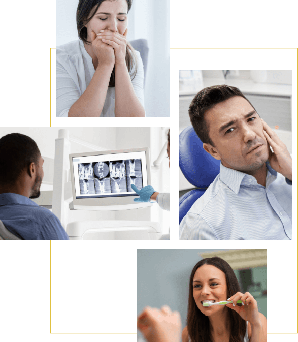 Collage of images of people in pain before emergency dentistry